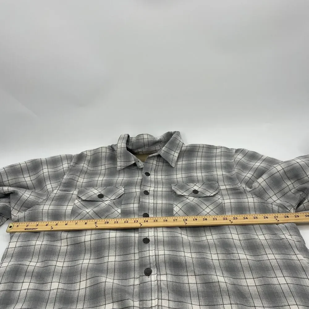 WRANGLER Mens Fleece Lined Shacket Size 2X Plaid Long Sleeve Button Front Grey